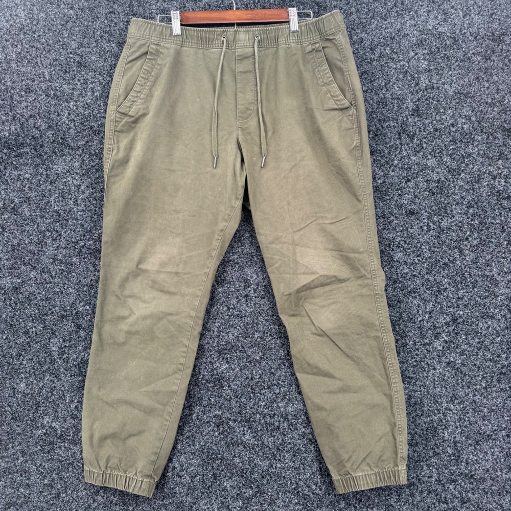 Gap Essential Jogger Pants Mens Large Olive Green Elastic Waist Cotton Blend